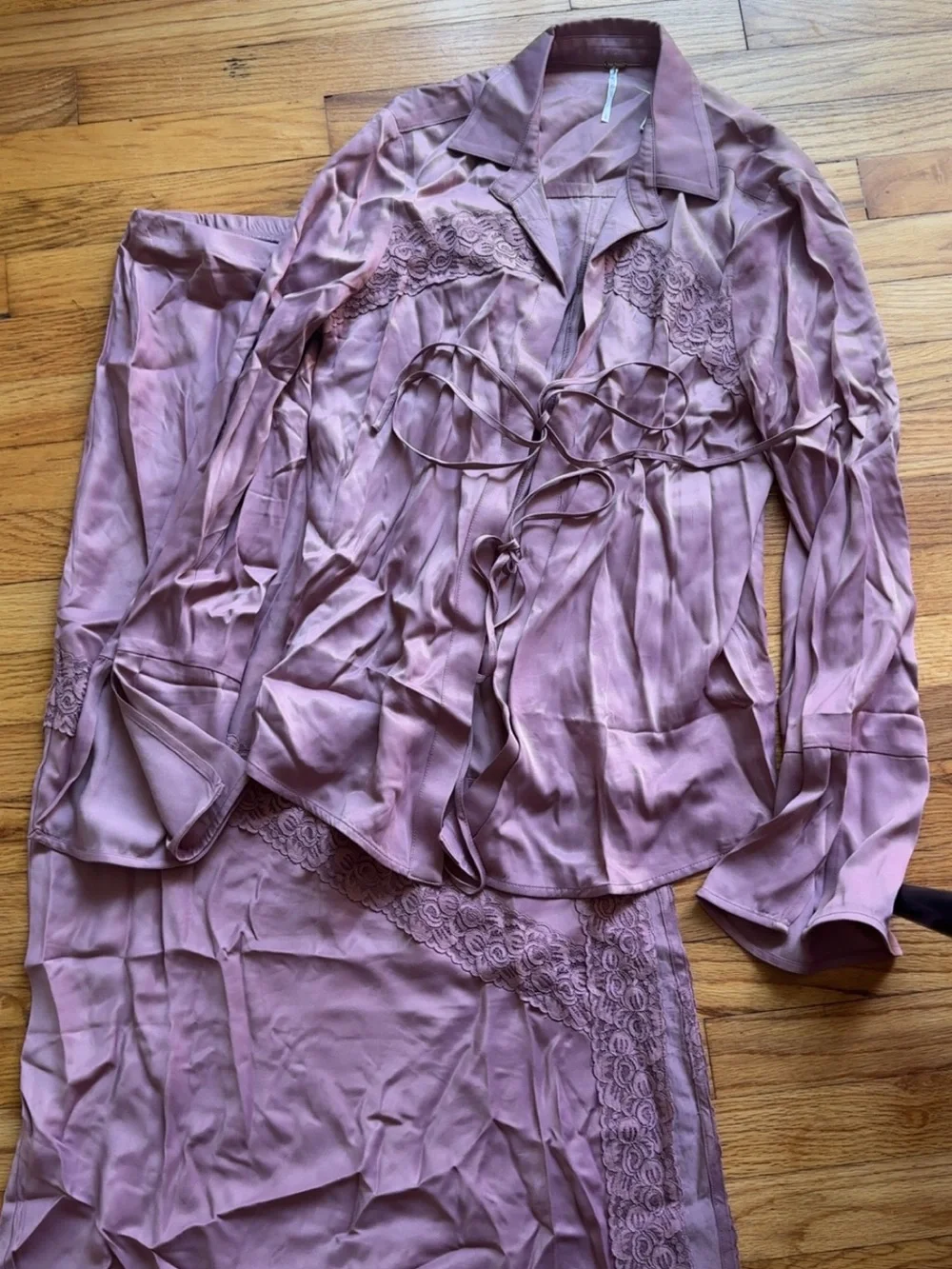 Free People Rosewood Lace-Trim Sleep Shirt & Maxi Skirt Set